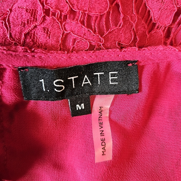 1.State Women's Lace Ruffle Puff Sleeve Top Wineberry Red Pink Floral Size MED - Picture 6 of 8